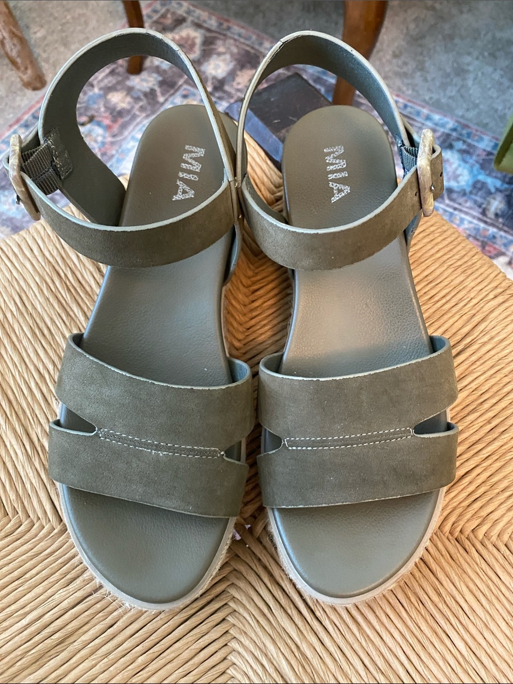 MIA Olive Green Suede Double-Strap Ankle Sandals
